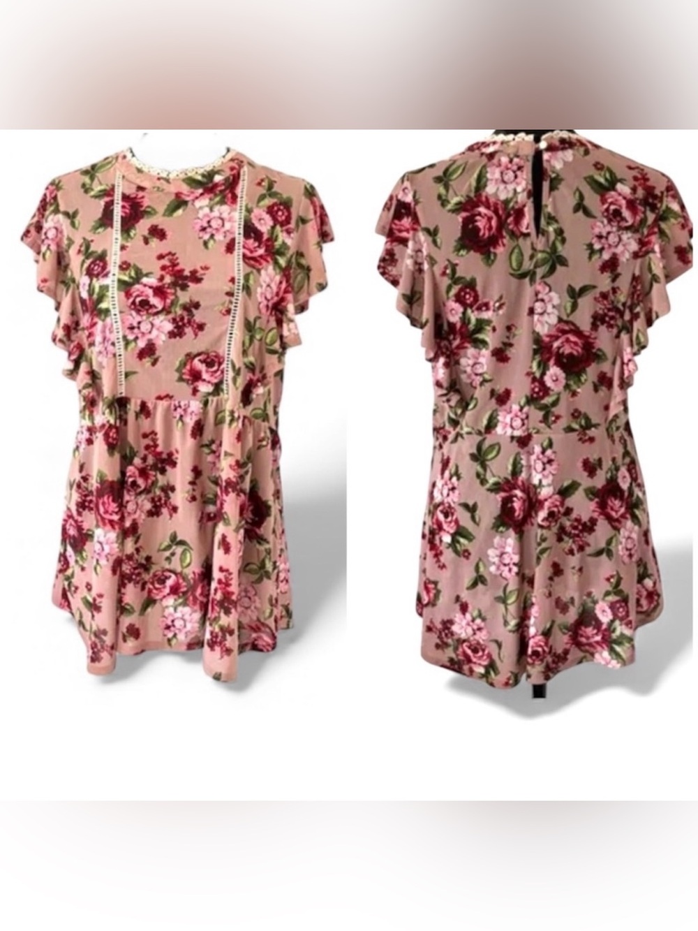 IVY ROSE baby doll floral print top with butterfly sleeves, size M